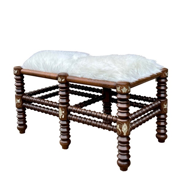 Contemporary 1990s Contemporary Design Mother of Pearl Inlaid Bench For Sale - Image 3 of 6