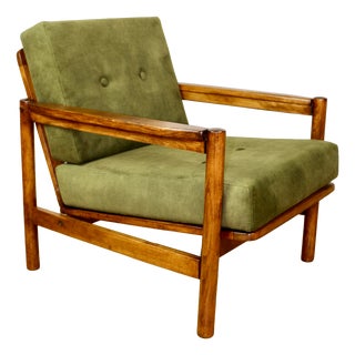 Vintage Wooden Armchair in Yellow-Olive from Z. Baczyk For Sale