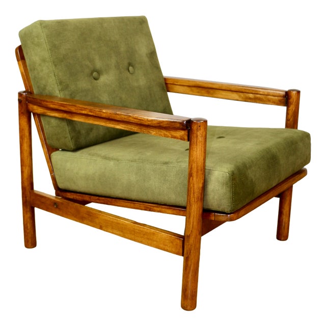 Vintage Wooden Armchair in Yellow-Olive from Z. Baczyk For Sale