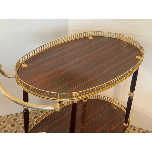 !950s Bar Cart Brass Gallery & Veneer, Italy For Sale In West Palm - Image 6 of 13