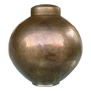 Gary McCloy Ceramic Gold-Bronze Glazed Large Ginger Jar Vase 1980s For Sale