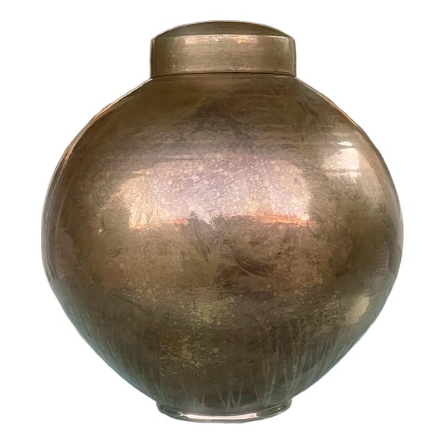 Gary McCloy Ceramic Gold-Bronze Glazed Large Ginger Jar Vase 1980s For Sale