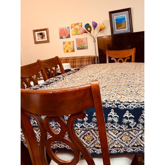 Mid 20th Century Navy Mid 20th Century Never Used Ghabani Embroidered Tablecloth For Sale - Image 5 of 10