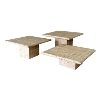 Italian Travertine Nesting Side Tables, 1970s, Set of 3 For Sale