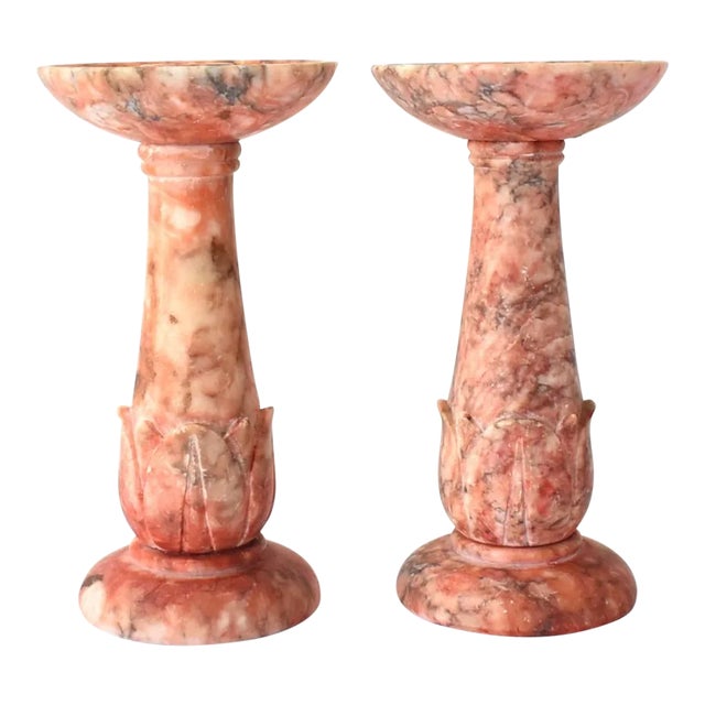 Pair of Vintage Italian Carved Griotte Marble Candlesticks For Sale