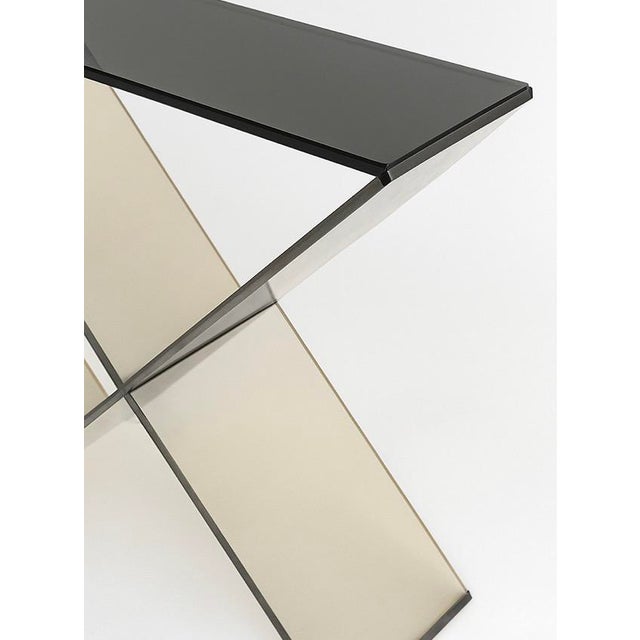Modern Acrylic Double X Console Table Transparent For Sale - Image 3 of 4