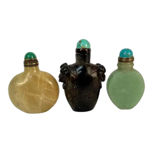 Chinese Chickenbone Horn and Turquoise Snuff Bottles, Set of Three