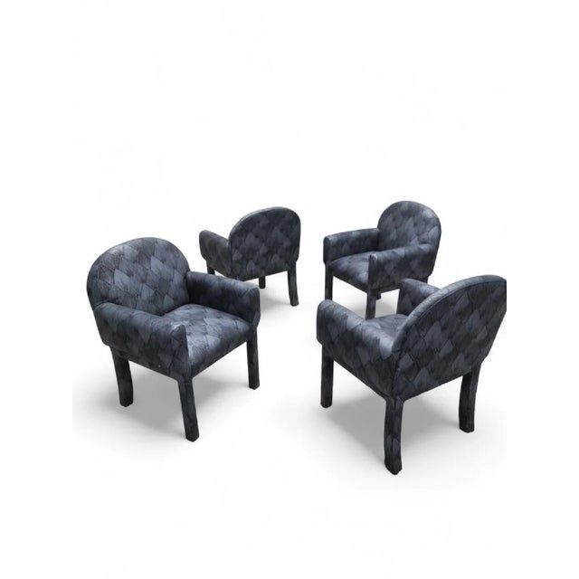Postmodern Deco Style Arched Back Fully Upholstered Dining Chairs - Set of 8 For Sale - Image 4 of 9
