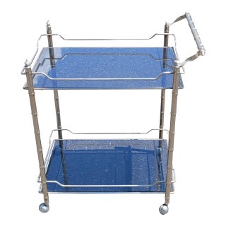 1950s Silver Tone Bamboo Bar Cart For Sale