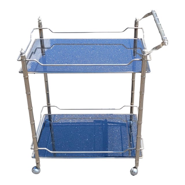 1950s Silver Tone Bamboo Bar Cart For Sale