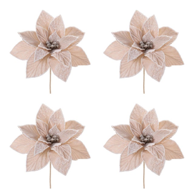 Rustic Beaded Poinsettia Flower Stem (Set of 4) For Sale - Image 3 of 3
