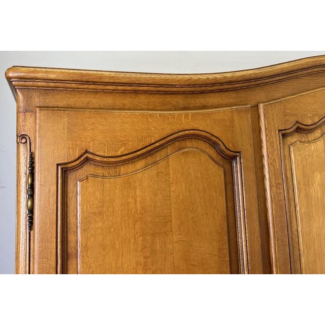 Vintage French Louis XVI Style Carved Oak 3-Door Armoire For Sale - Image 5 of 13