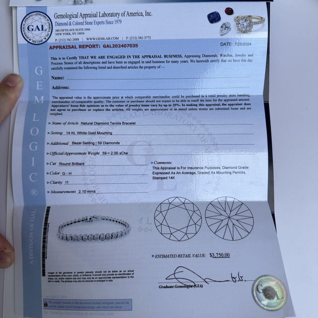 Early 21st Century Modern 14kt White Gold Bezel Set Natural Diamond Bracelet - 2ctw, New, Appraised For Sale - Image 5 of 5