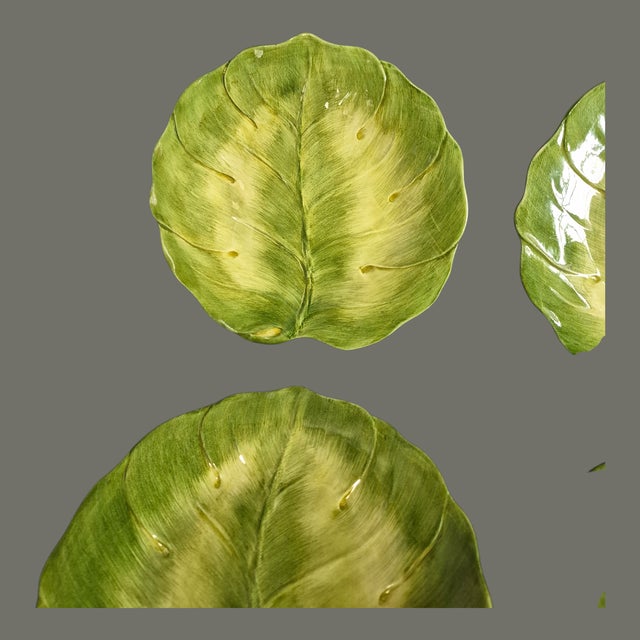 Vintage San Marco Italy Set of Four Cabbage Leaf Majolica Plates For Sale - Image 6 of 9