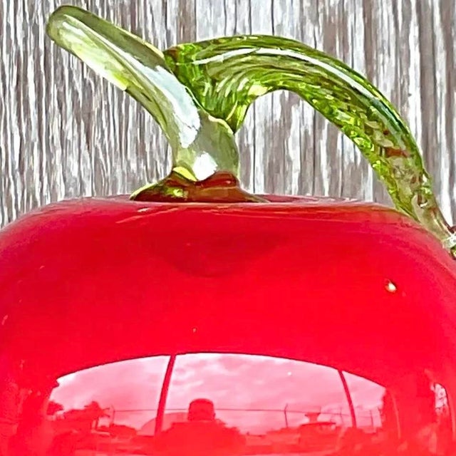 Vintage Postmodern Art Glass Apple For Sale - Image 10 of 12