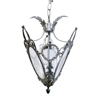 Vintage Lantern With Etched Glass Panels For Sale