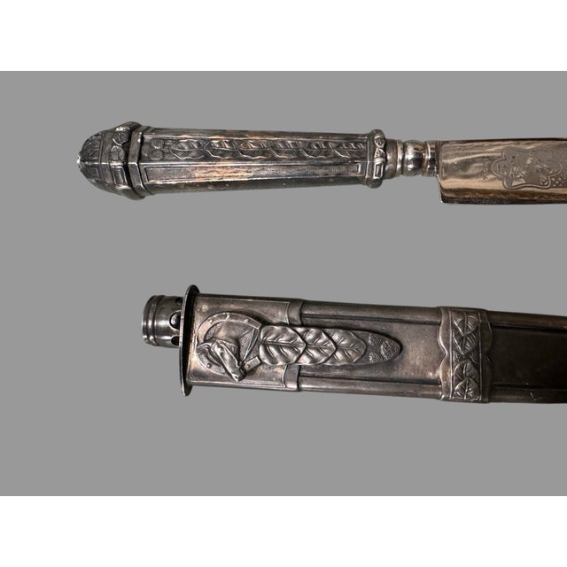 Silver Ornate Antique Victorian Embossed Engraved Silverplate Gaucha Knife With Sheath For Sale - Image 8 of 12