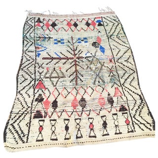 Vintage Blue & Red Moroccan Rug - 5'5" x 7'4" For Sale