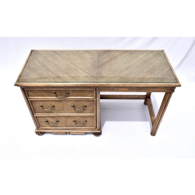 Vintage Chevron Pencil Reed Writing Desk With Brass Hardware, Usa For Sale - Image 11 of 12