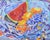 Abstract Post-Impressionist Bowl of Colorful Fruit Painting Including the Antiqued Gold Wood Frame For Sale - Image 3 of 5
