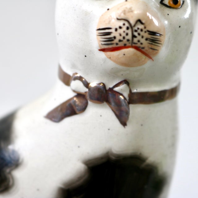 1920's Staffordshire Ware Mantle Cat on Cushion Figurine Right Facing For Sale - Image 10 of 15