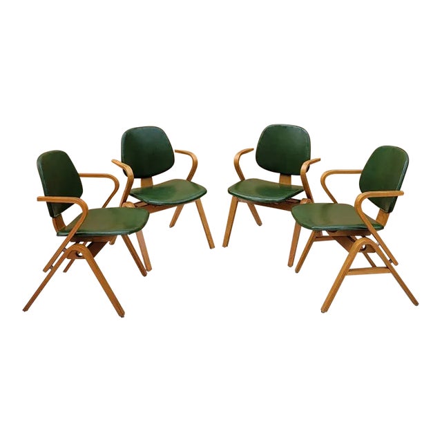 Mid Century Modern Plywood Dining Chairs by Joe Atkinson for Thonet for Reupholstery - Set of 4 For Sale