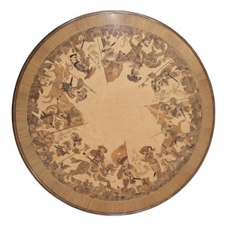 Buchschmid & Gretaux Glass Top Marquetry Inlaid WoodTable For Sale