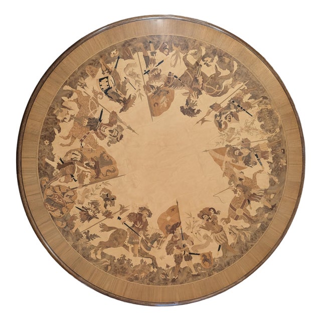 Buchschmid & Gretaux Glass Top Marquetry Inlaid WoodTable For Sale