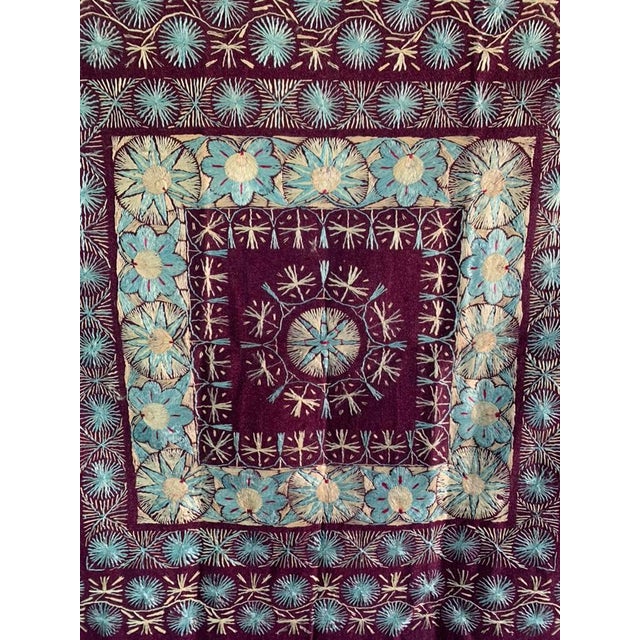 Vintage Indian Embroidered Wool Textile Wall Art – 32” X 31” For Sale - Image 6 of 13