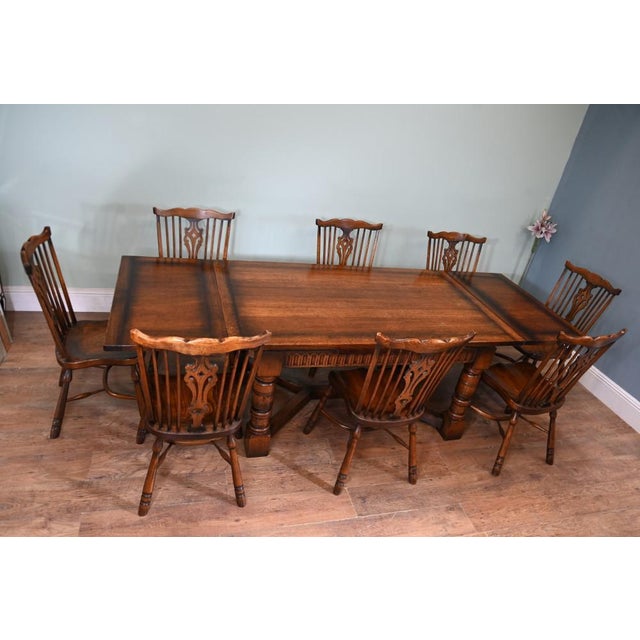 Oak Refectory Table and Windsor Dining Chairs, Set of 9 For Sale - Image 12 of 15