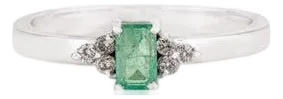 Petite Emerald Ring With Diamond Accents in 925 Sterling Silver - Size 6.5