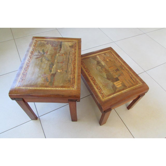 Wood Vintage Art Deco Inlaid Nesting Tables, 1930s, Set of 2 For Sale - Image 7 of 13