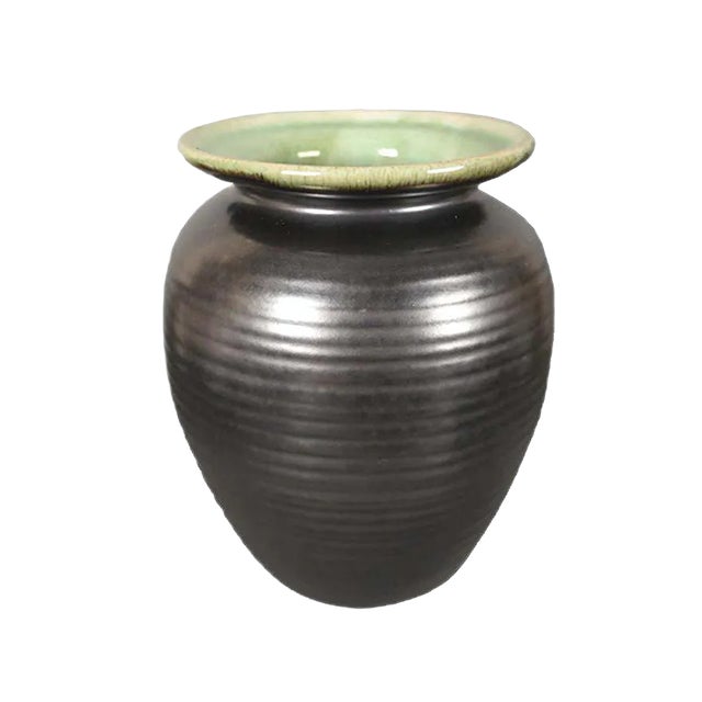 Ribbed Ceramic Vase by Martha Katzer for Karlsruher Majolika, 1940s For Sale