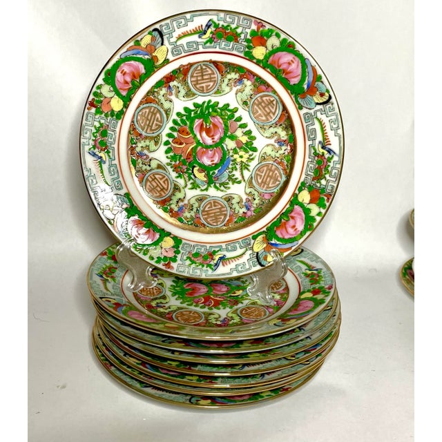 Rose Medallion Tea Dessert Set of exceptional quality. Made in the 1960s/70s based on the double goat stamp. Included:...
