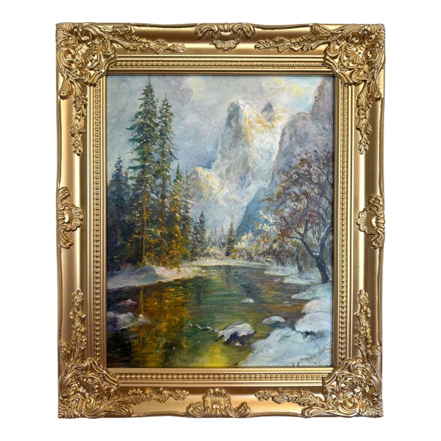 Landscape by Andrey Matvieiev (B. 1988) Original Oil Painting on Board, Framed For Sale