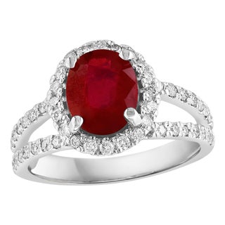2.5 Carat Oval Treated Ruby & 2 ct Diamond Ring 14 Karat White Gold Size 7 For Sale