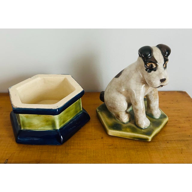 1960s Vintage Pottery Figural Dog Trinket Box For Sale - Image 5 of 8