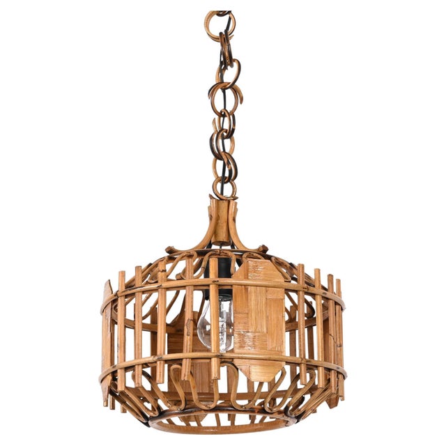 Mid-Century French Riviera Style Bambo & Rattan Rounded Pendant Lamp, 1960s For Sale - Image 18 of 18