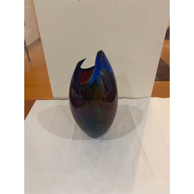 Peter VanderLaan Cobalt Blue Sculptural Studio Art Glass Vase For Sale - Image 4 of 9