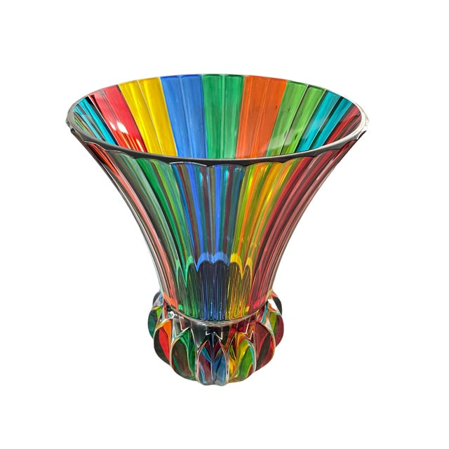 Colorful, heavy glass vase made in Venice and loyal to the traditions of Muranese art. Hand decorated. Made in Italy c....