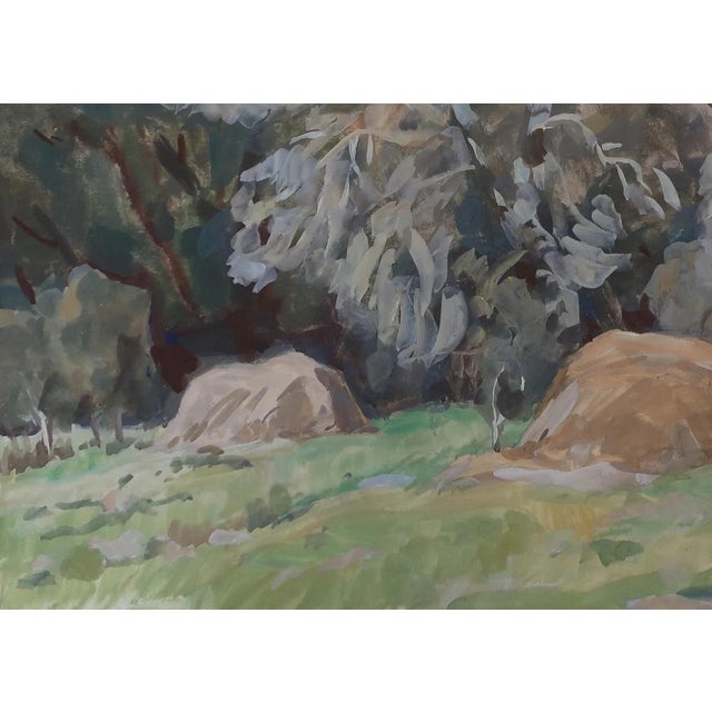 1980s Vintage Gouache Painting: Autumn Rural Landscape, Soviet Ukrainian Art 50-70 For Sale - Image 5 of 6