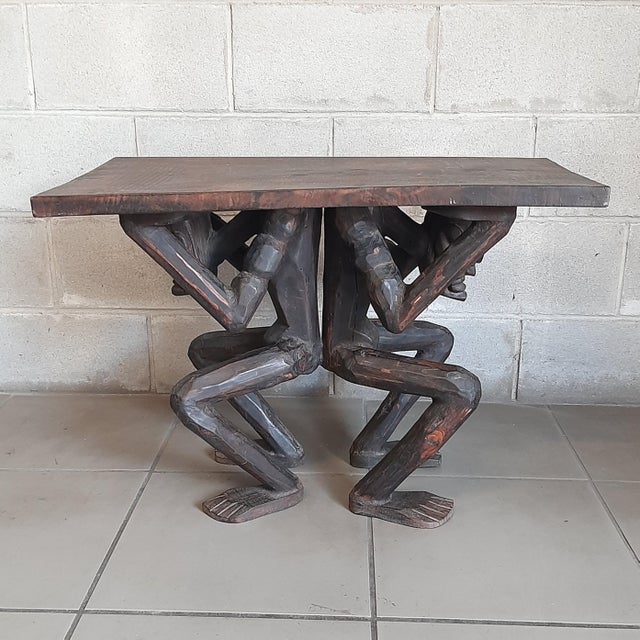 African Table in Carved Wood with Tribal Sculpture For Sale - Image 10 of 16