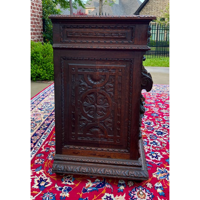 Brown Antique French Server Sideboard Buffet Hunt Harvest Cabinet Black Forest Oak 19c For Sale - Image 8 of 12