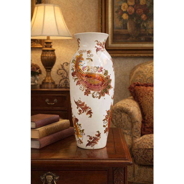 This elegant Lenox Burnished Amber™ large porcelain vase features a rich paisley-inspired floral motif rendered in warm...