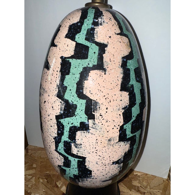 Artful Painting Like Mid Century Modern Turned Pottery Ceramic Lamp. In the style of Livia Gorka. A beautiful inspiring...