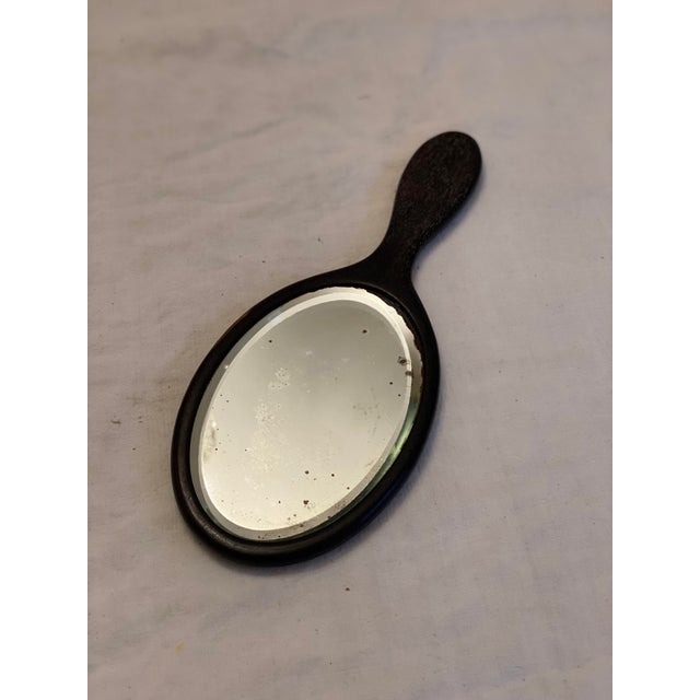 Early 20th Century Ebony Wood Oval Hand Held Vanity Mirror Chairish