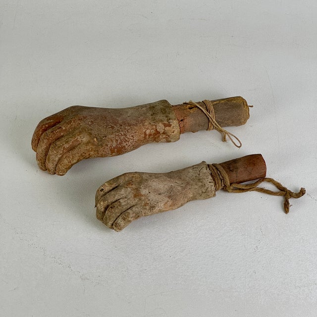 A unique pair of vintage lifecast wax hands salvaged from a Coney Island wax museum Wax—This would have either been the...