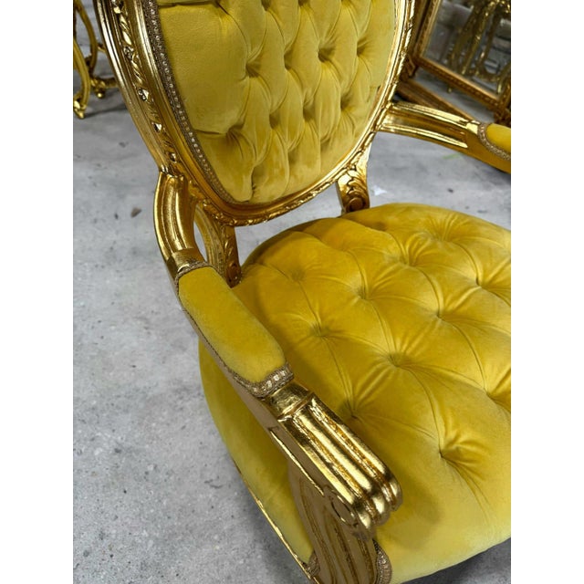 Baroque Baroque Golden Yellow Velvet Chair With Exquisite Gold Leaf Details For Sale - Image 3 of 10