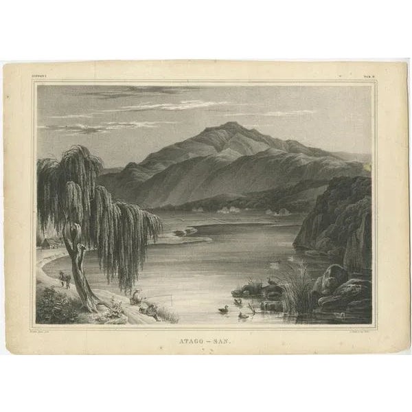 Vintage print titled 'Atago-San'. Original print with a view of Mount Atago. Mount Atago is a 924m mountain in the...