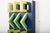 Wooden Wall Relief with Beams Painted Blue & Geometric Central Parts Painted Green/Yellow, 1950s For Sale - Image 6 of 14